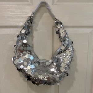 Silver Sequin Hobo Shoulder Bag